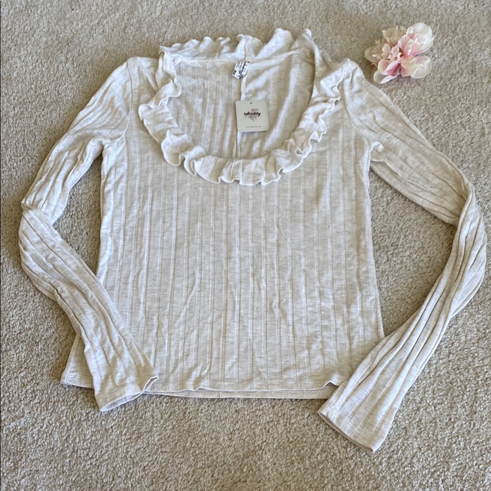 Free People ruffle scoop neck Cream Textured Top, XS, NWT